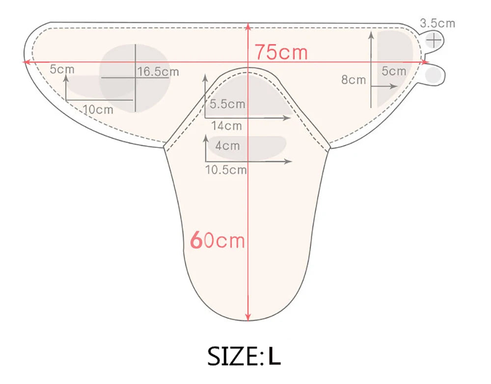 Diagram showing the dimensions of a size L cotton newborn swaddle blanket and hat set.