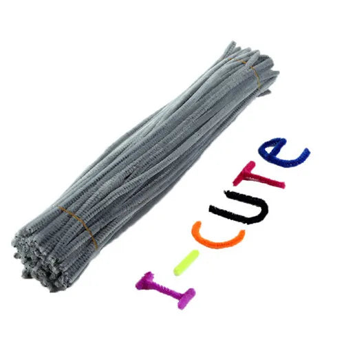 A bundle of 100 colorful pipe cleaners for DIY projects, showing the word 'cute' spelled out by some of the pieces.