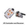 An IR controller and receiver set consisting of a gray transmitter and a black receiver.