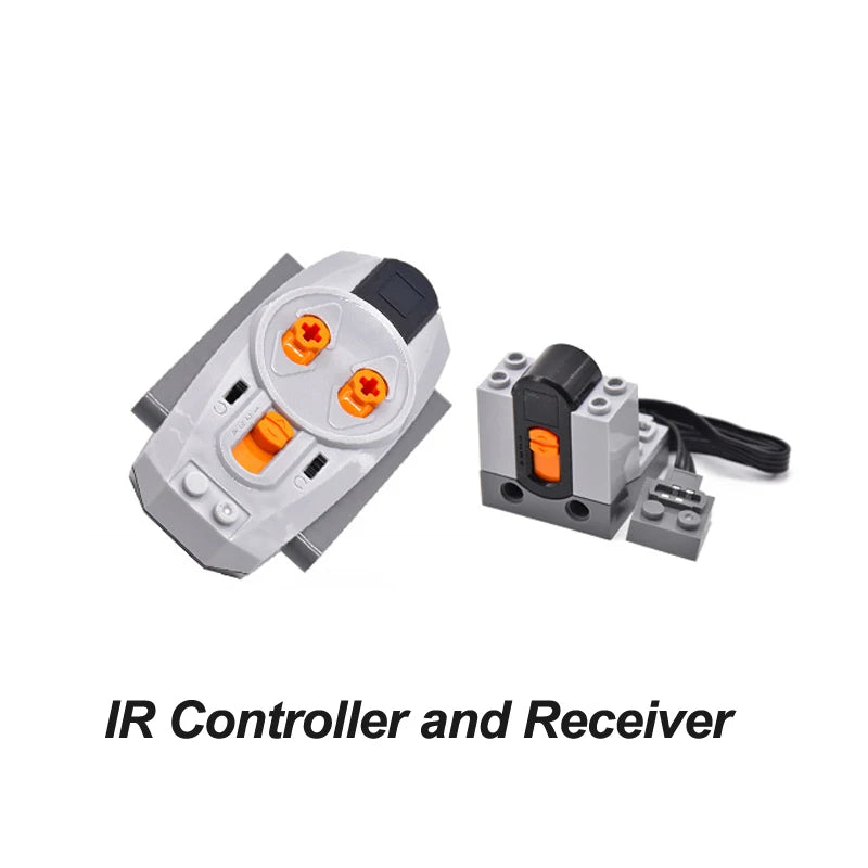 An IR controller and receiver set consisting of a gray transmitter and a black receiver.