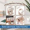 A set of realistic lights and sounds coffee machine for kids pretend play featuring a brewing mechanism and battery.