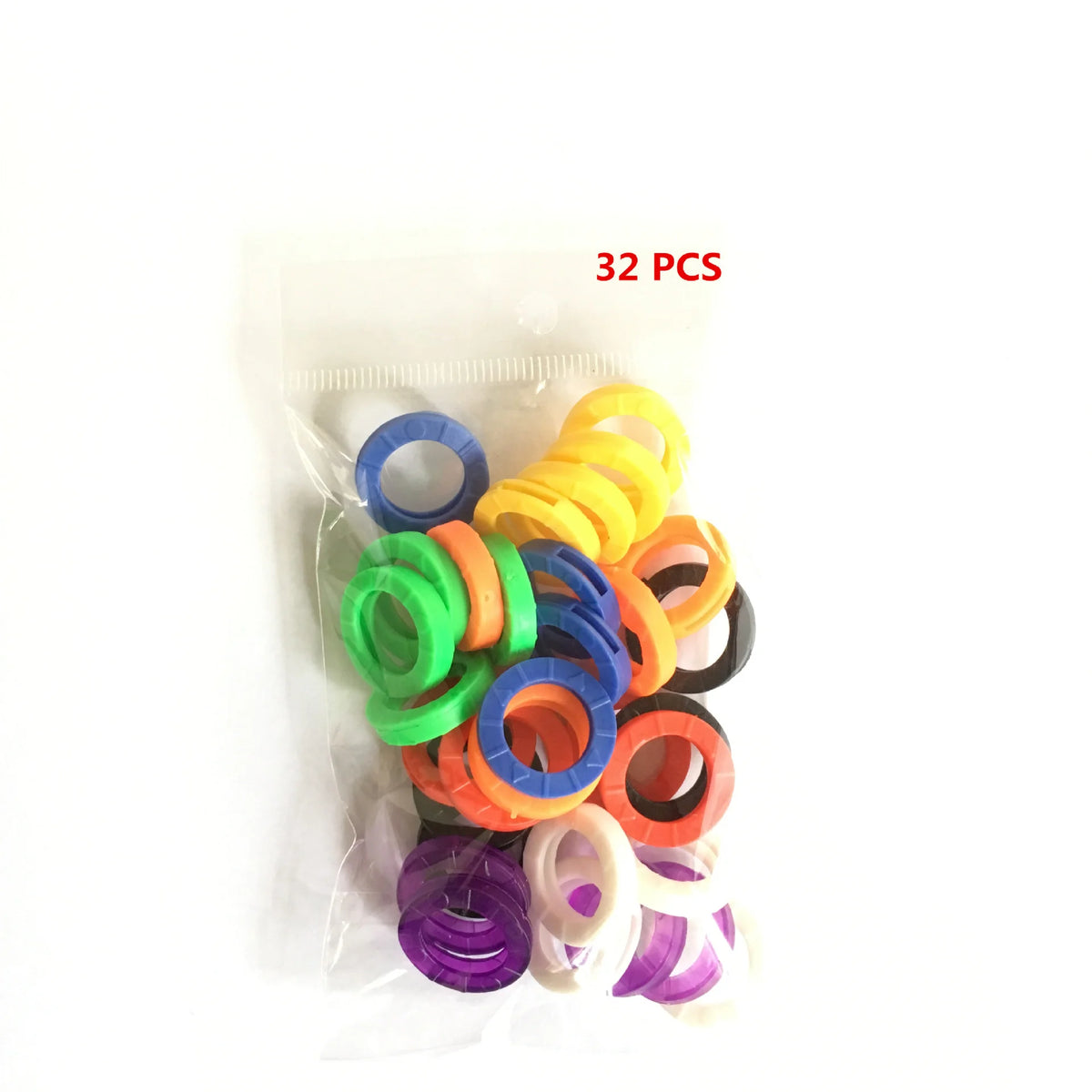 A collection of 32 colorful silicone key sleeves in various colors like yellow, green, orange, and purple, packaged in a clea