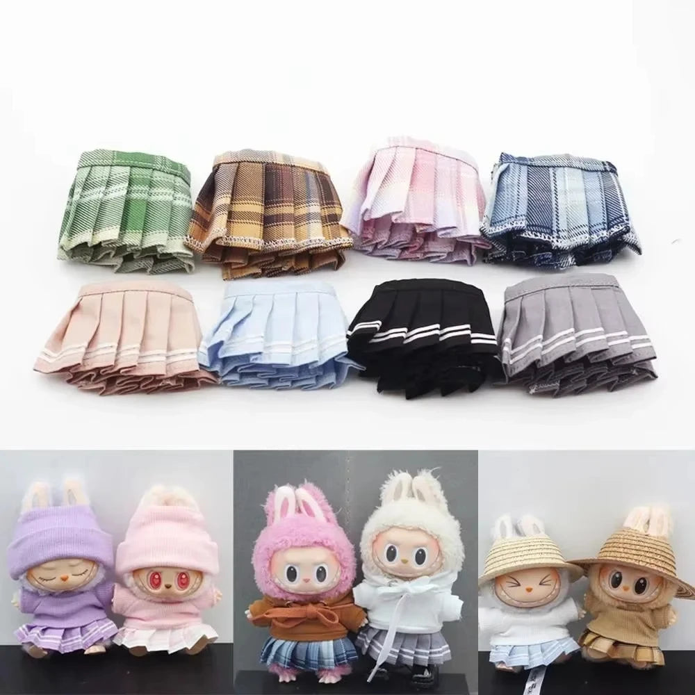 Mini Knit Doll Outfit Set – T-Shirt, Hat & Pleated Skirt for 15-17cm Dolls