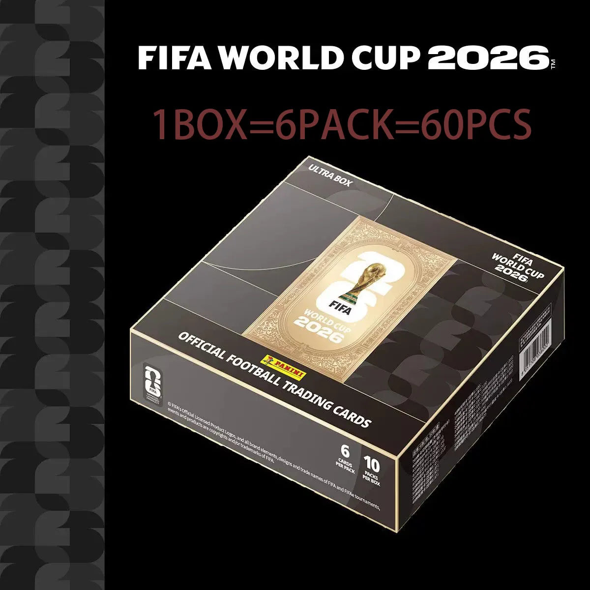 A box of FIFA World Cup 2026 trading cards, packaged as a 6-pack with 60 pieces.