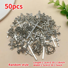 50 pieces of random style vintage silver cross charms for jewelry making