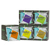 A set of Orphée acoustic guitar strings in various colors and light settings packaged in boxes.
