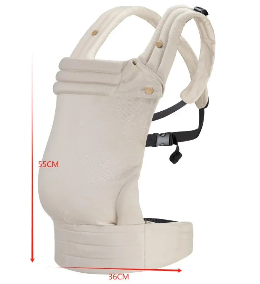 A beige adjustable cotton baby carrier wrap for newborns and toddlers shown from the side.