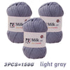 Three skeins of light gray milk cot skin-friendly acrylic yarn for knitting and crochet