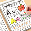 A page from a handwriting activity sheet showing tracing and writing practice for the letter A and a