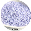A pile of light purple glass seed beads in a white bowl.