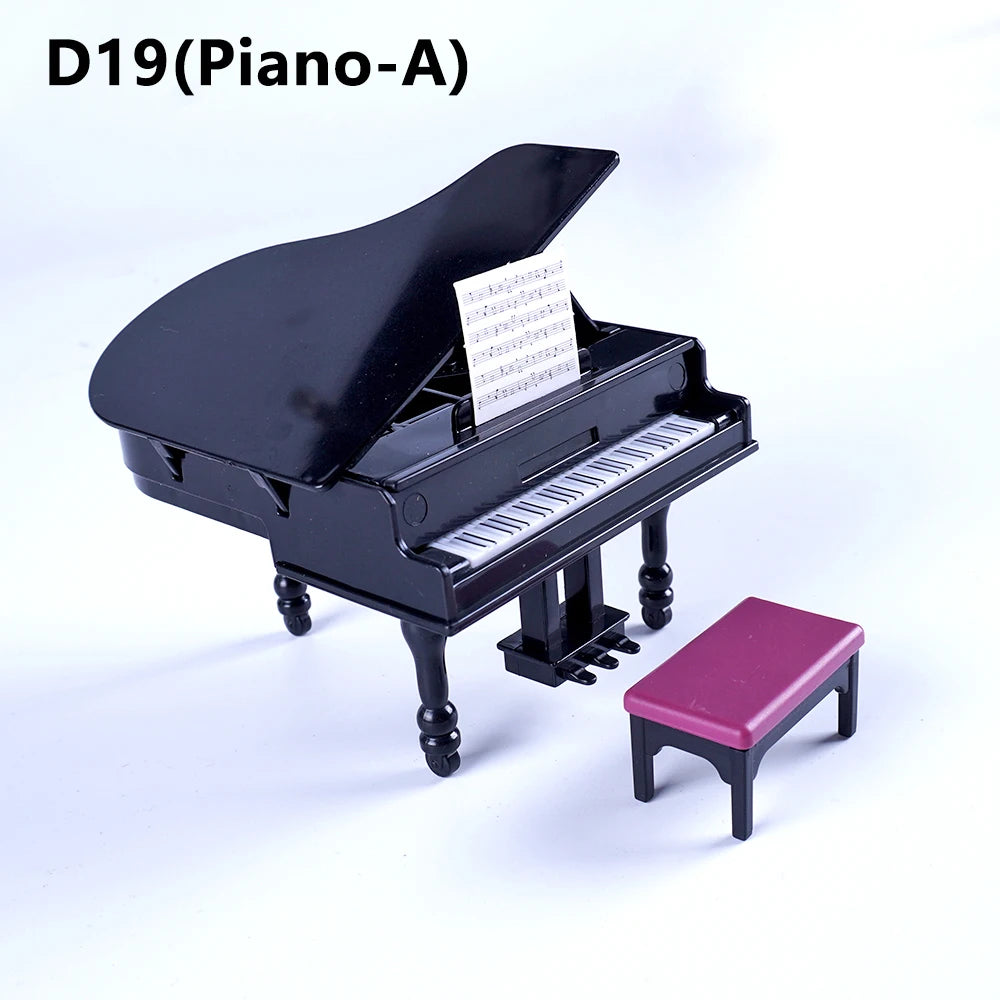 A black D19 Piano-A musical instrument is shown with a purple stand.