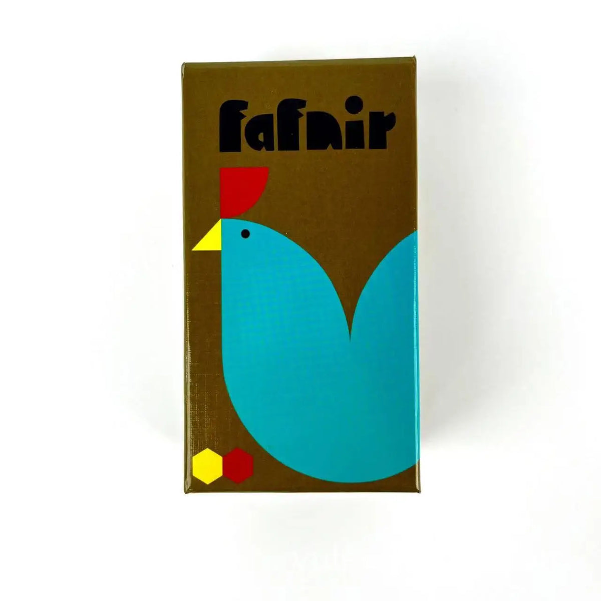 A brown box with the word Fafnir and a blue bird design on the front.