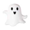 A white silicone bead shaped like a ghost with black eyes and a smiling mouth.