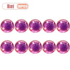 Ten purple pumpkin head squishy stress relief toys arranged in a row.