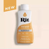 A bottle of Rit Marigold dye liquid in an orange-yellow color with a white cap.