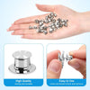 A hand holds numerous metal locking pins and backs for brooches, lapel pins, and badges, demonstrating their high quality and