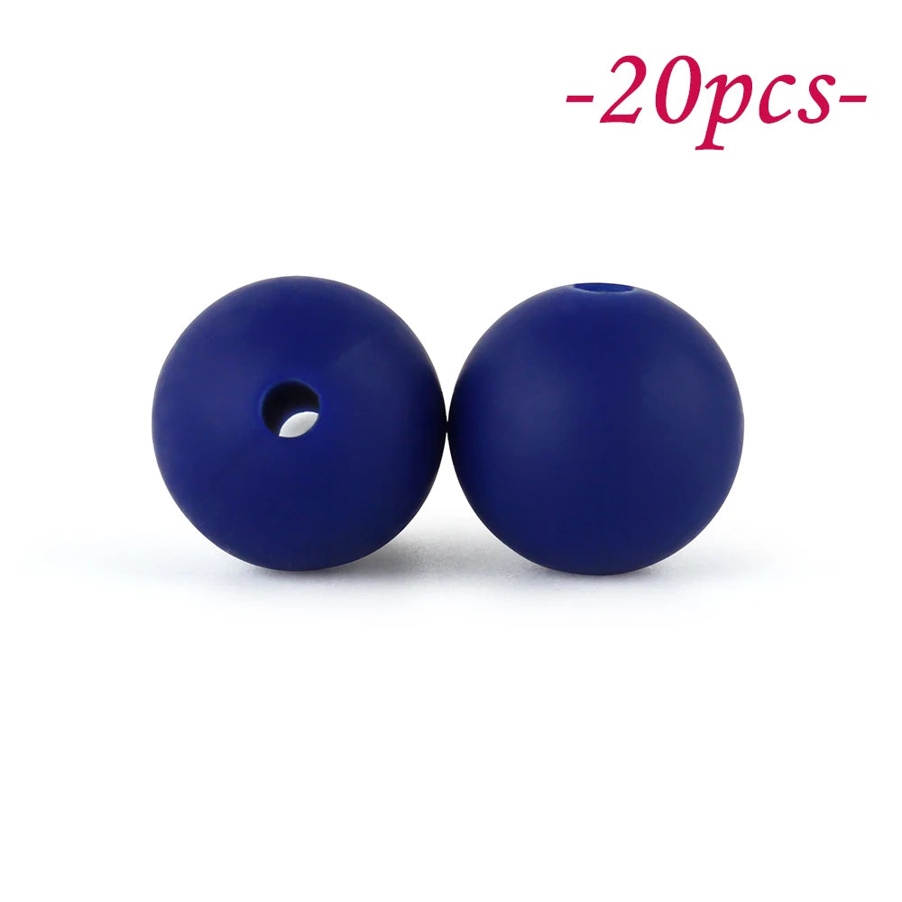 Two dark blue silicone beads are shown against a white background, indicating a set of 20 pieces.