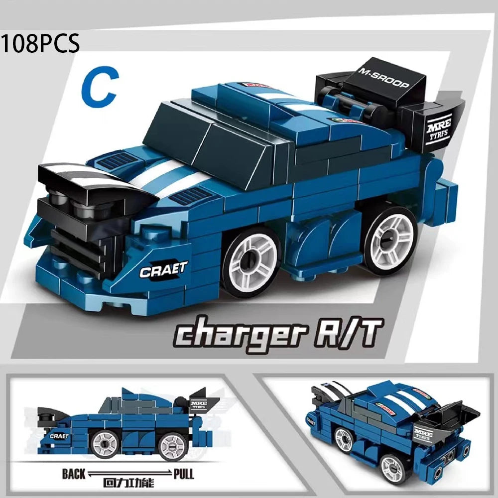 A blue police helicopter and SWAT carrier vehicle building blocks set shown in various views.