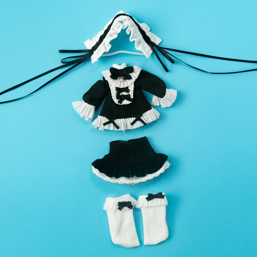 A black and white lunar-themed posable doll blind box featuring a dress, skirt, and gloves.