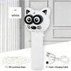 A white cat-shaped electronic toy with large eyes and a cord is shown against a light gray background.