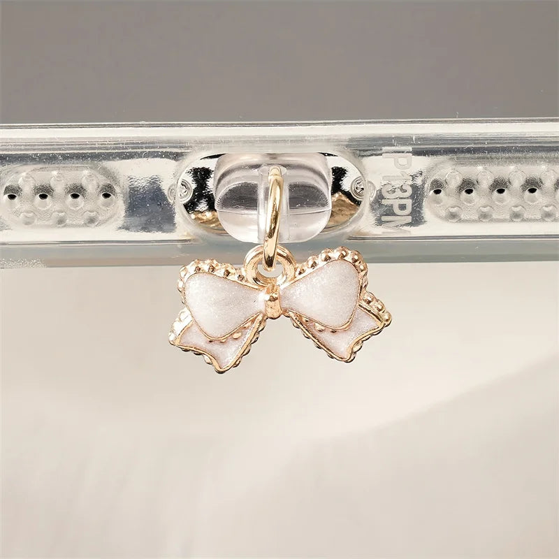 Pink & White Bowknot Phone Dust Plug