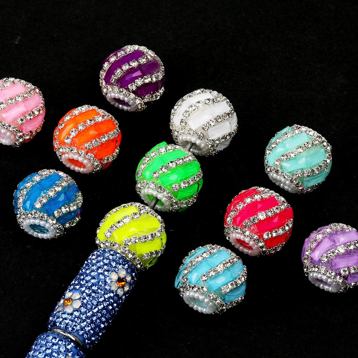 Striped Rhinestone Acrylic Beads for DIY Jewelry Making