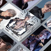 A collection of glossy photo cards featuring male models in various dark and dramatic styles.