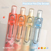 A set of four colorful fruit-scented gel pens with metal clip designs shown in a close-up.