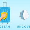 Four steps for applying colorful lantern PET stickers: Design, Clean, Uncover, and Press.