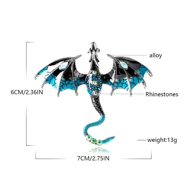 Enamel Dragon Brooch with Rhinestone Accents