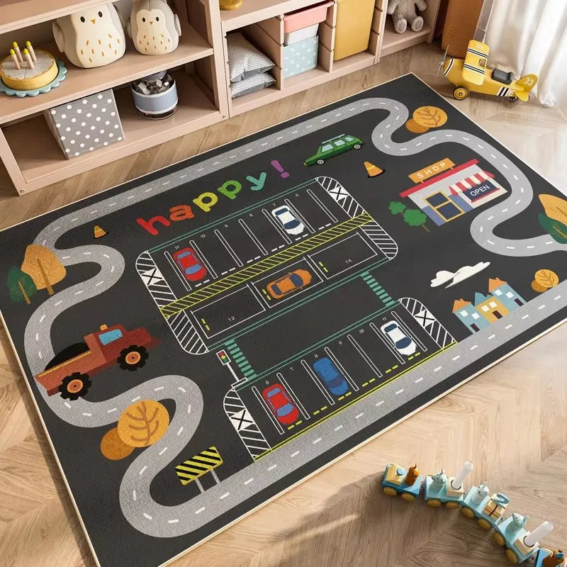 Cartoon City Traffic Play Mat for Kids – Soft & Anti-Slip Decorative Floor Rug