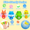 A set of ten soft rubber animal finger puppets for kids featuring various colorful animals like a fox, bear, frog, and giraff