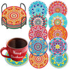 Mandala Floral Diamond Art Coaster Set with Stand