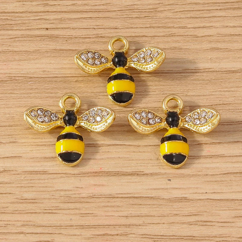 Gold Enamel Honeybee Charms for Jewelry Making (Set of 10)