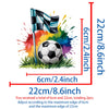 Iron-on patches featuring a soccer ball splash design, with dimensions of 6cm and 22cm.