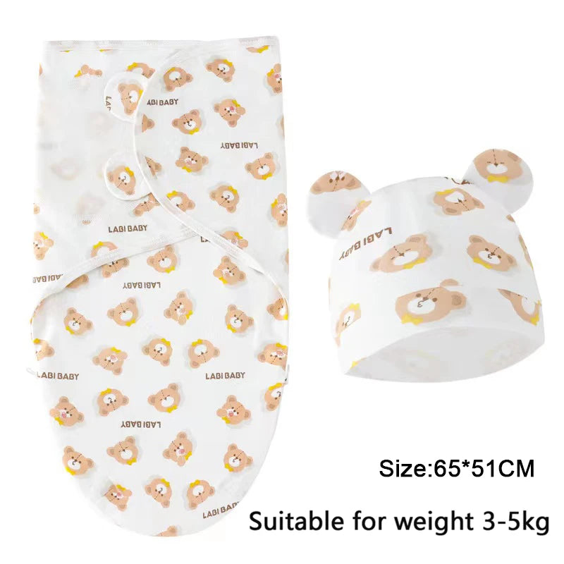 White cotton newborn swaddle blanket and hat set suitable for babies weighing 3-5kg