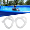 A pair of white replacement pool pump hoses for above-ground Intex systems.