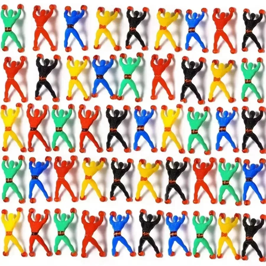 A set of ten colorful sticky wall climber toys for kids used as party favors or prizes.