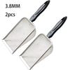 Two 3.8mm metal mesh beach sand scoops with black handles.
