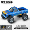 A blue and orange 1:64 alloy remote control monster truck with off-road tires and a detailed body design.