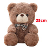 A brown teddy bear plush toy with a checkered bow, measuring 25cm.