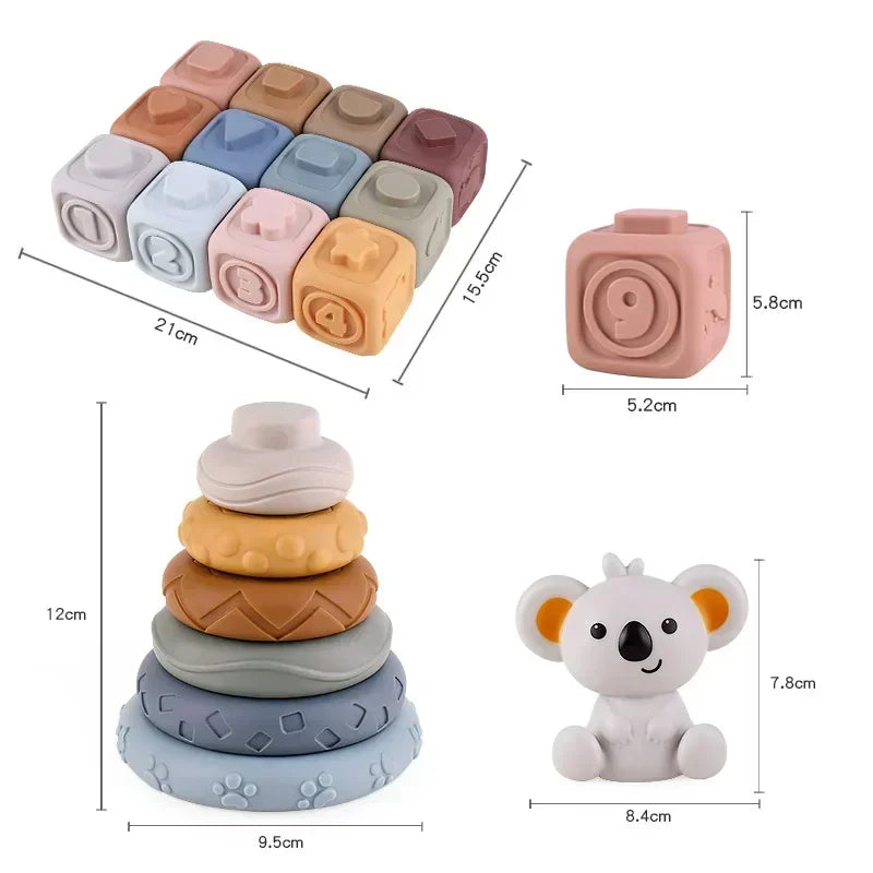 Soft Silicone Building Blocks for Babies - Stacking & Teething Toy
