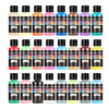 A collection of 24 acrylic paint bottles in various colors including red, blue, green, and yellow.