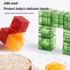 A set of clear, translucent magnetic building blocks in red, orange, and green, used for sensory construction.