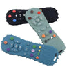 A set of silicone chew toys shaped like a remote control, featuring various buttons and controls in black, gray, and blue col