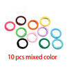 A collection of ten mixed color alloy snap hook keychain clips in various bright and dark shades.