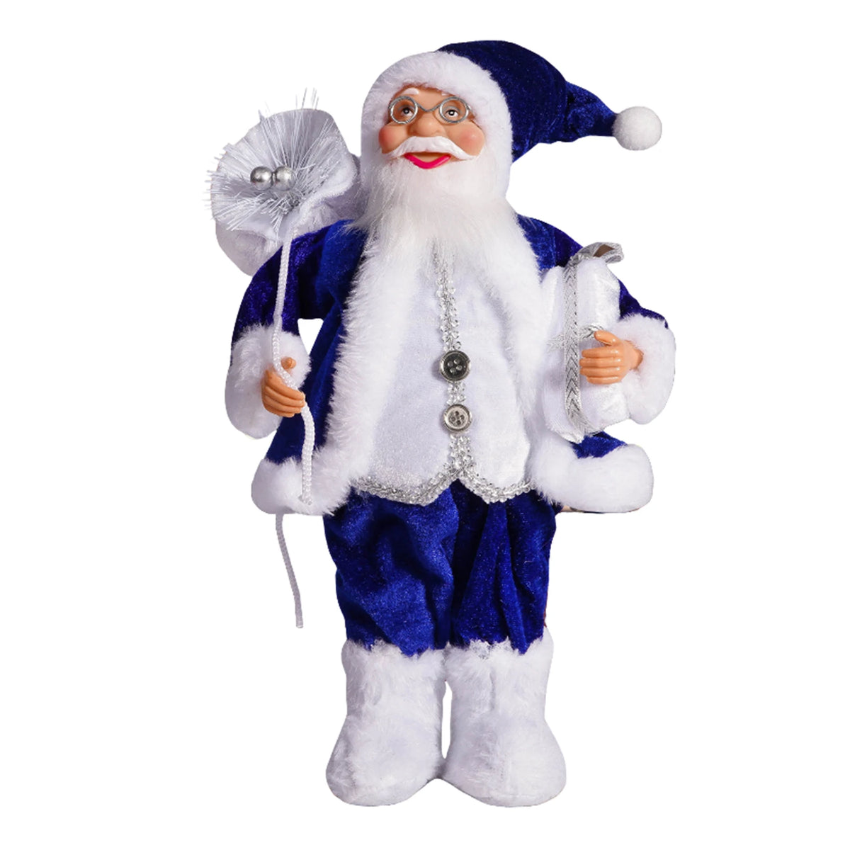 A 30cm Christmas Santa Claus figurine with a white beard, blue suit, and hat.