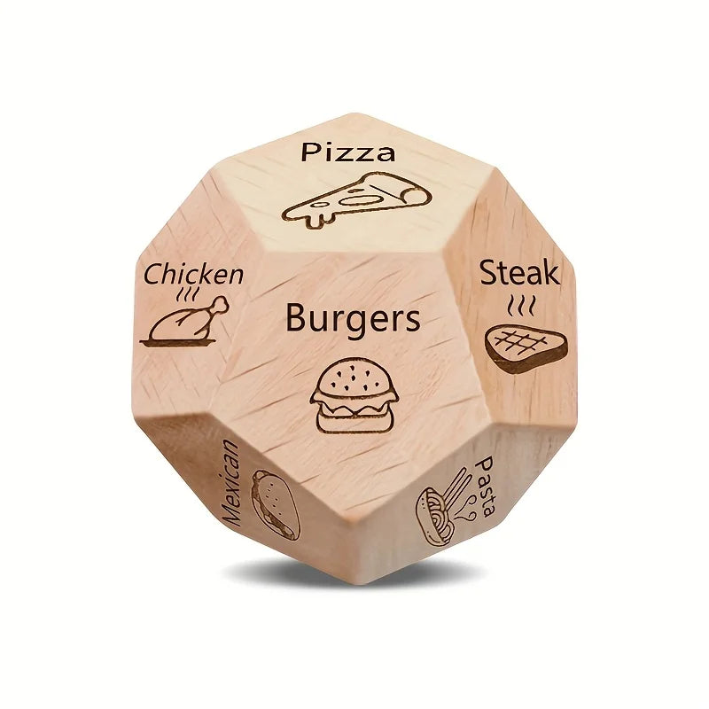 Wooden Date Night Dice Game with Food-Themed Icons
