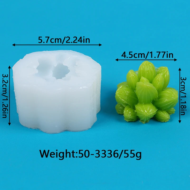 A white silicone mold shaped like a cactus or succulent, used for crafting candles, soap, and plaster.