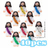 40 pieces of mini religious statues depicting Jesus in white clothing with long black hair and a gold ribbon